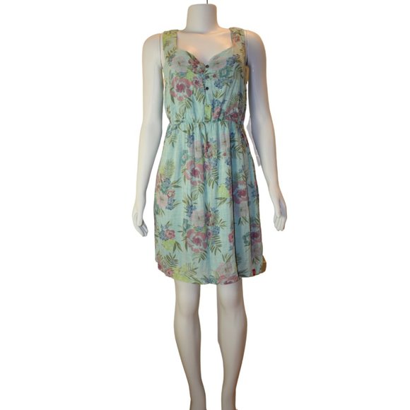 EDC Esprit Floral Blue Casual Summer Mini Dress - Picture 2 of 8
